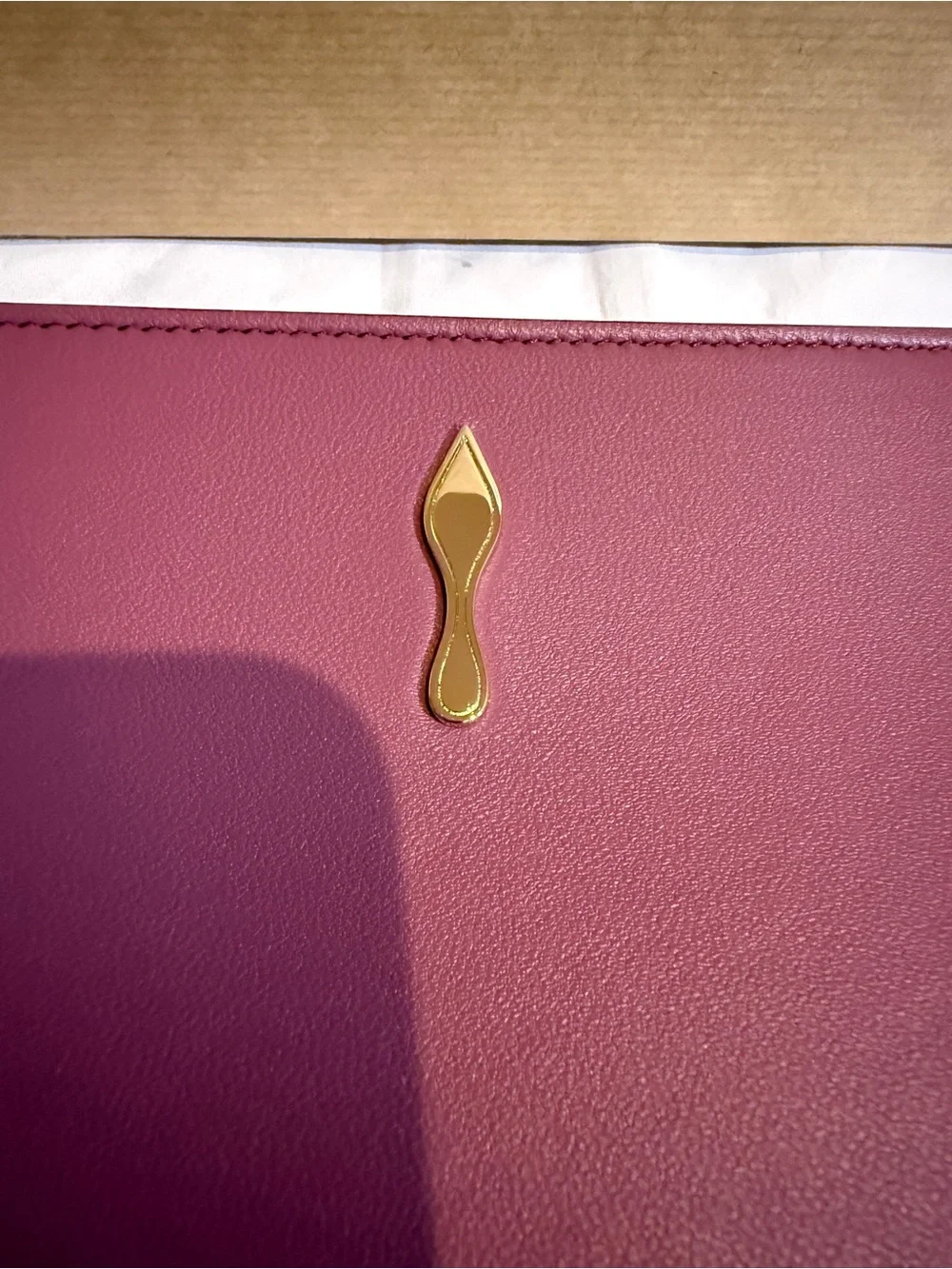Christian Louboutin Dark Pink Leather Wristlet Clutch with Signature Shoe, NWT
